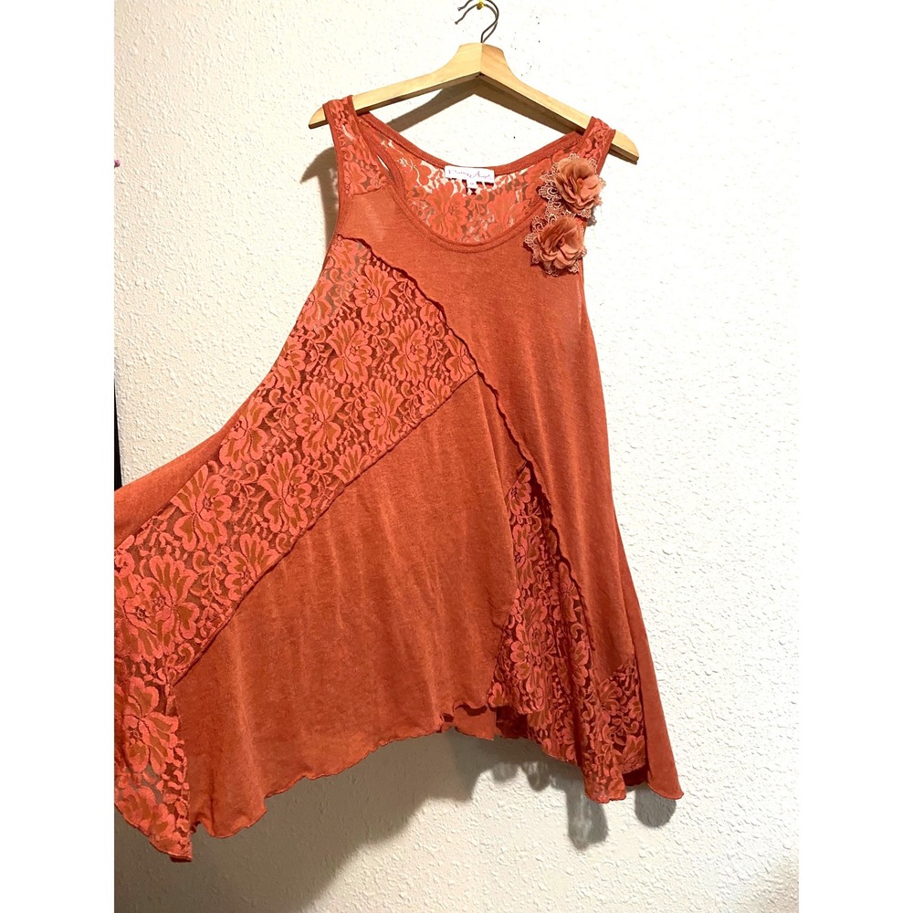Pretty Angel Rust Lace-Panel Swing Tank Tunic